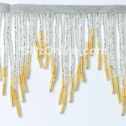 Silver & Gold 3" Beaded Chevron Fringe 10 Yard Bolt